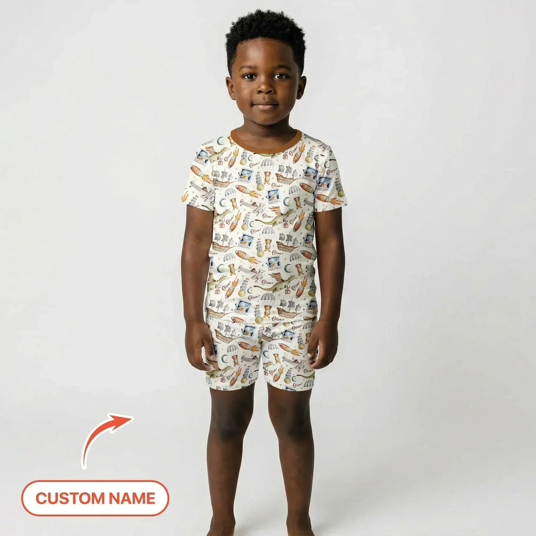 Adventure Dreams Custom Name Bamboo Two Piece Short Sleeve Shorts Pajama Set