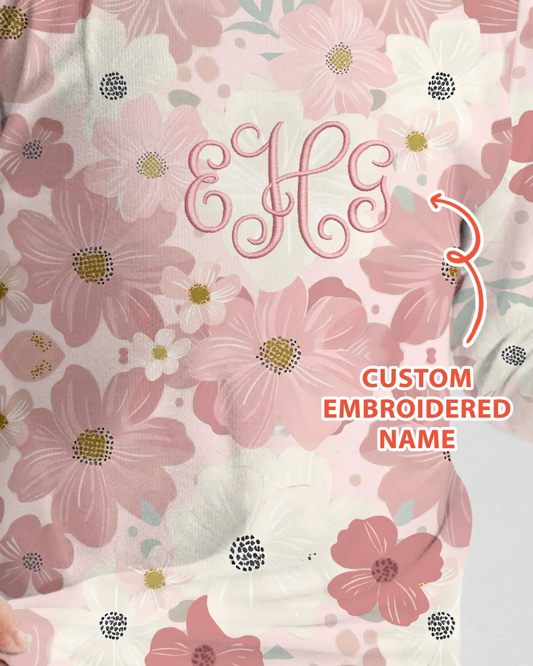Custom Embroidered Name Floral Bamboo Two Piece Long Sleeve Pajama Set