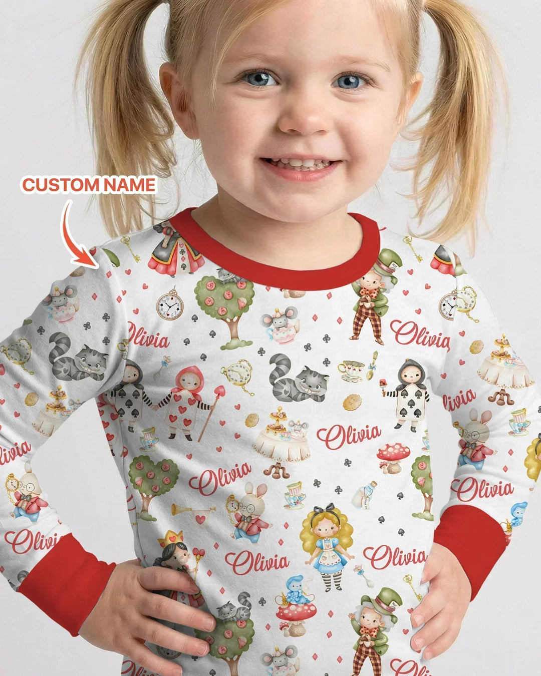 Whimsical Wonderland Tea Party Custom Name Bamboo Two Piece Long Sleeve Pajama Set