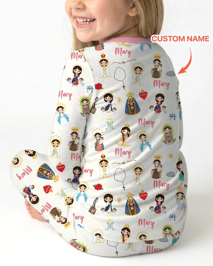 Custom Name Mother Mary Bamboo Two Piece Long Sleeve Pajama Set