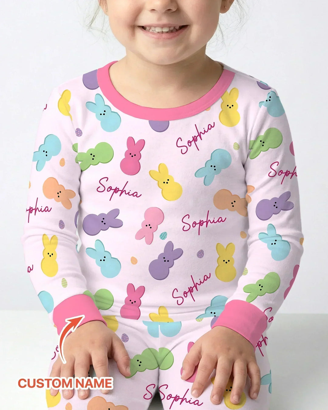 Personalized Easter Bunnies Family Matching Bamboo Two Piece Long Sleeve Pajama Set