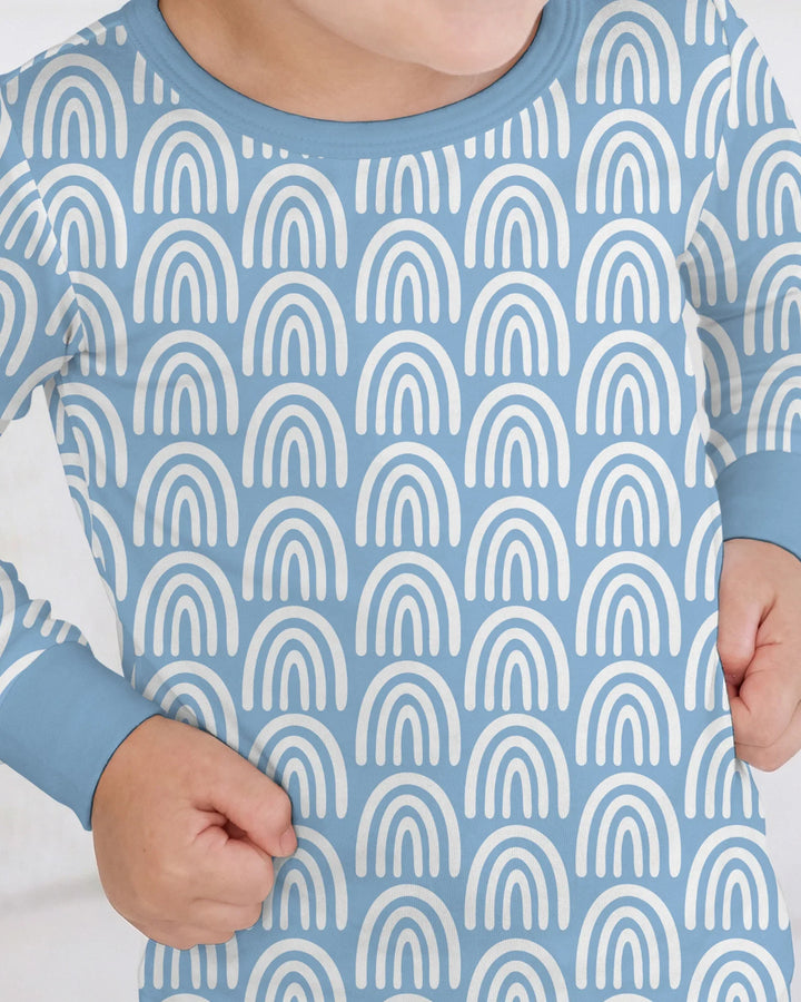 Sky Blue Rainbows Bamboo Two Piece Long Sleeve Pajama Set