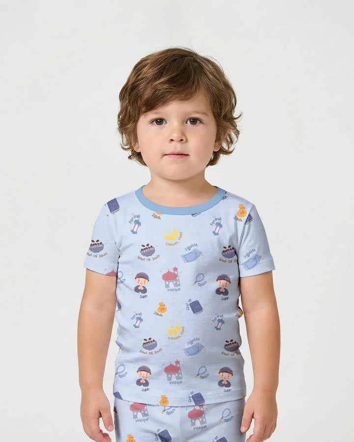 Cute Ramadhan Mubarak Bamboo Two Piece Short Sleeve Shorts Pajama Set