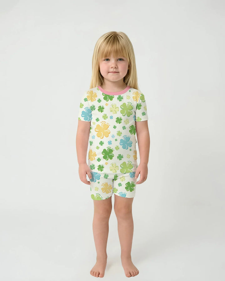 Shamrocks Print St. Patrick's Day Bamboo Two Piece Short Sleeve Shorts Pajama Set