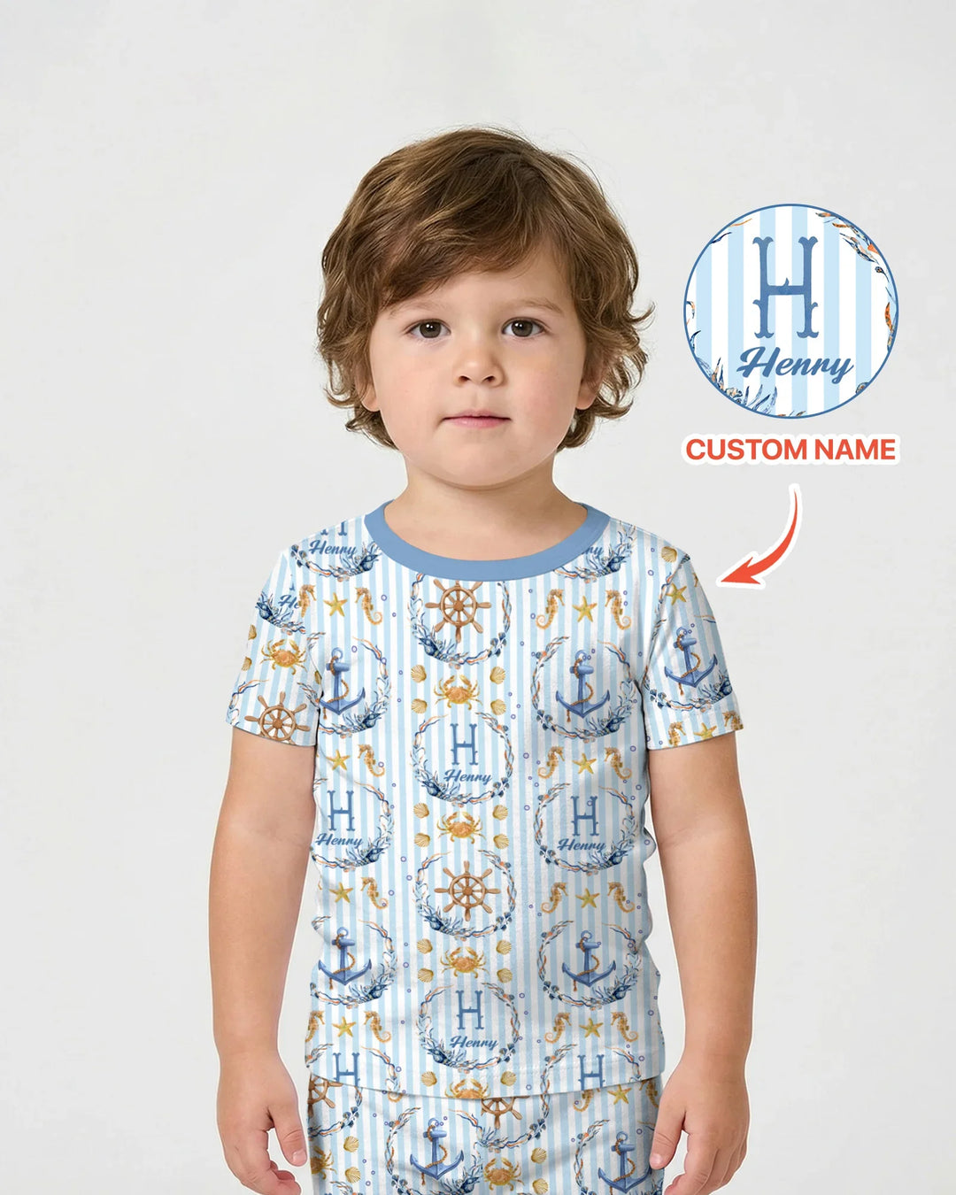 Bon Voyage Custom Name Bamboo Two Piece Short Sleeve Shorts Pajama Set