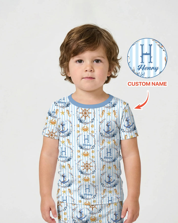 Bon Voyage Custom Name Bamboo Two Piece Short Sleeve Shorts Pajama Set