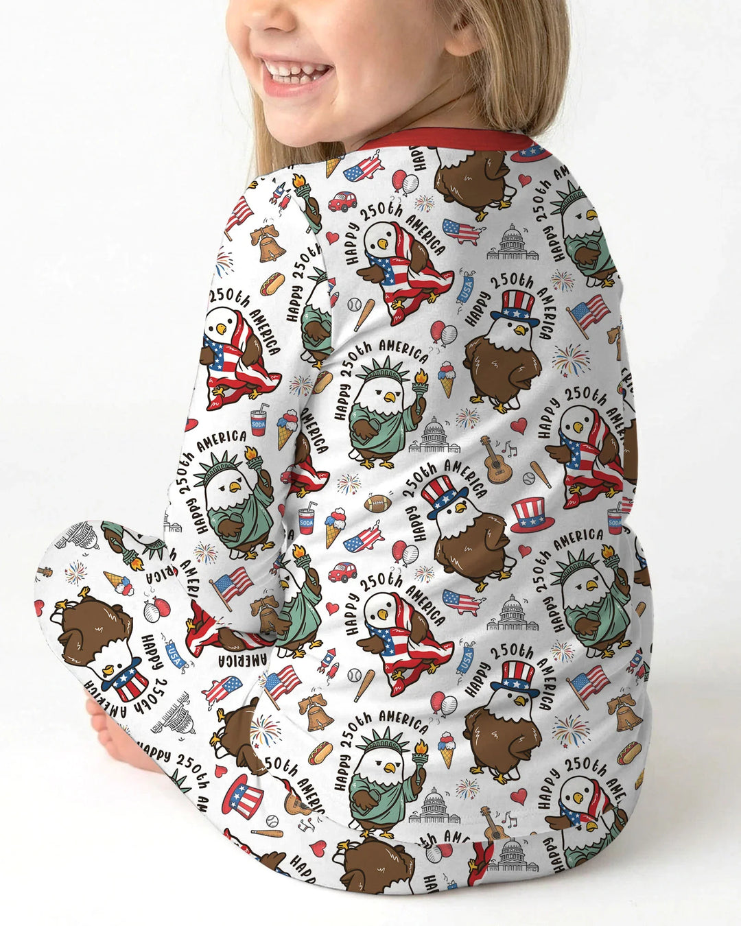 Happy 250th America Cute Patriotic Eagles Family Matching Bamboo Two Piece Long Sleeve Pajama Set