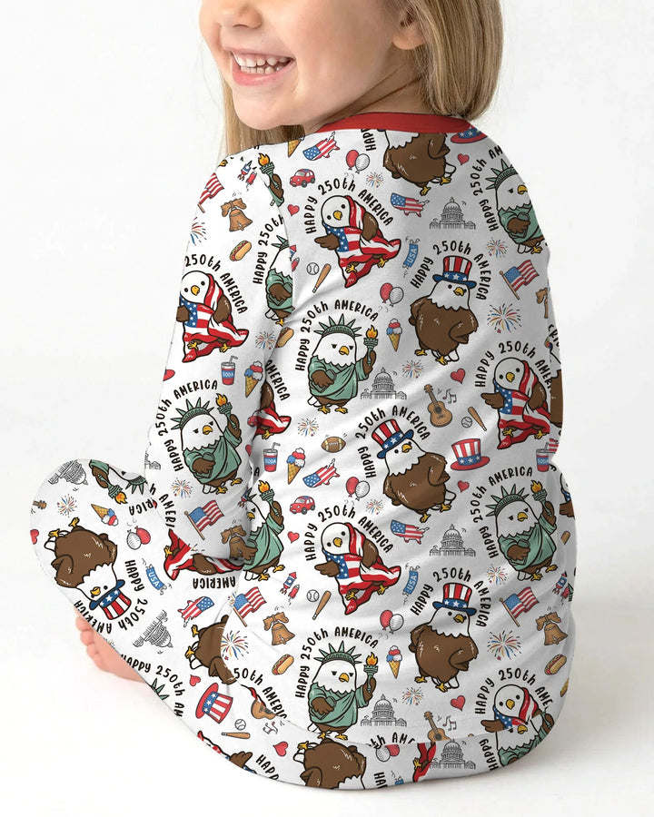 Happy 250th America Cute Patriotic Eagles Family Matching Bamboo Two Piece Long Sleeve Pajama Set