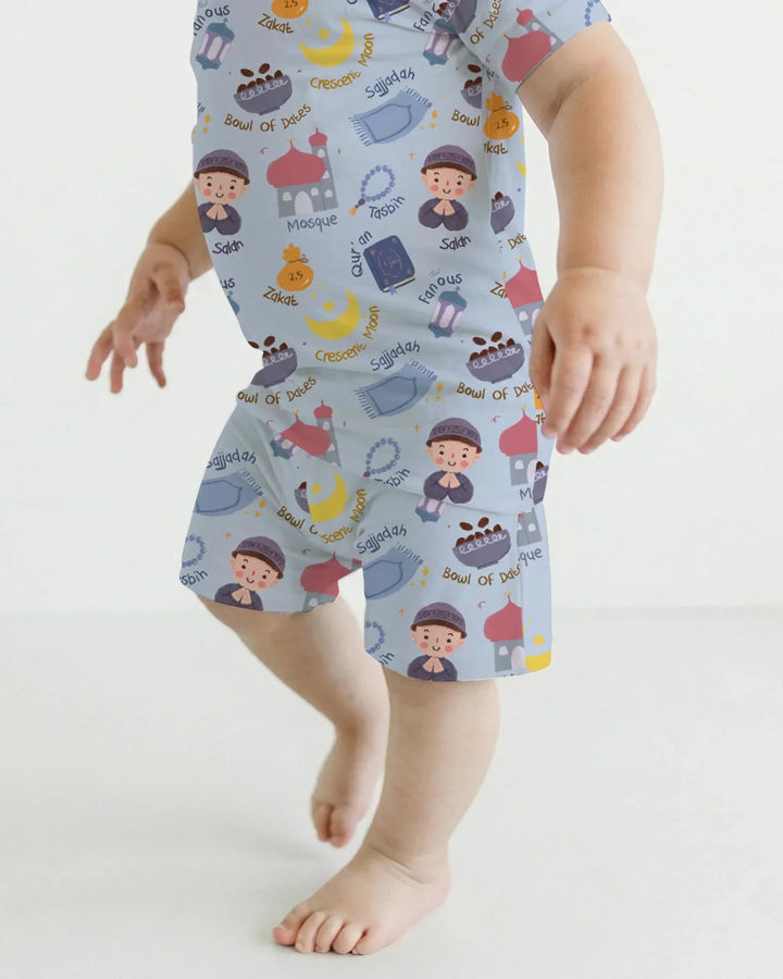 Happy Ramadhan Bamboo Two Piece Short Sleeve Shorts Pajama Set