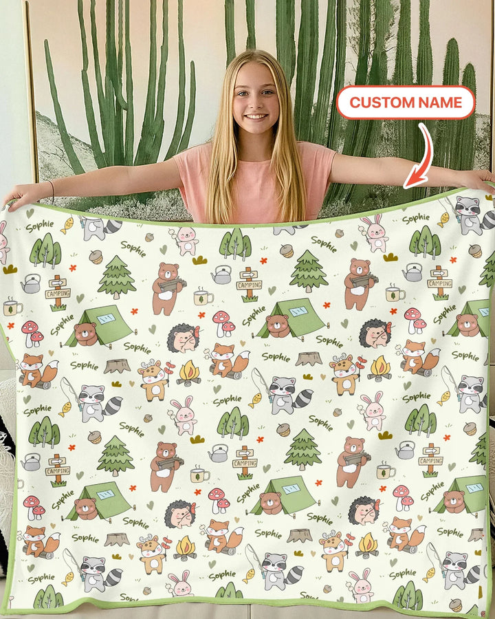Custom Name Little Camp Buddies Bamboo Blanket