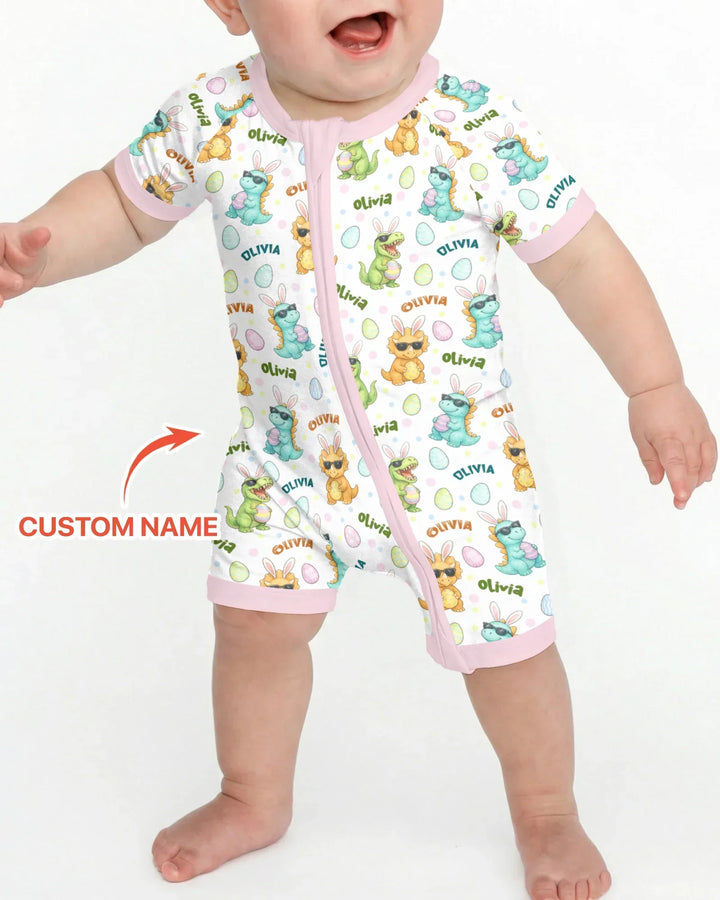 Custom Name Dinosaur on the Hunt Bamboo Shorty Zippy
