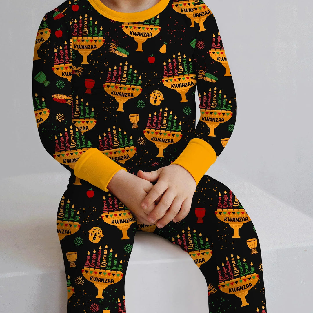 Kwanzaa Lights Bamboo Two Piece Long Sleeve Pajama Set