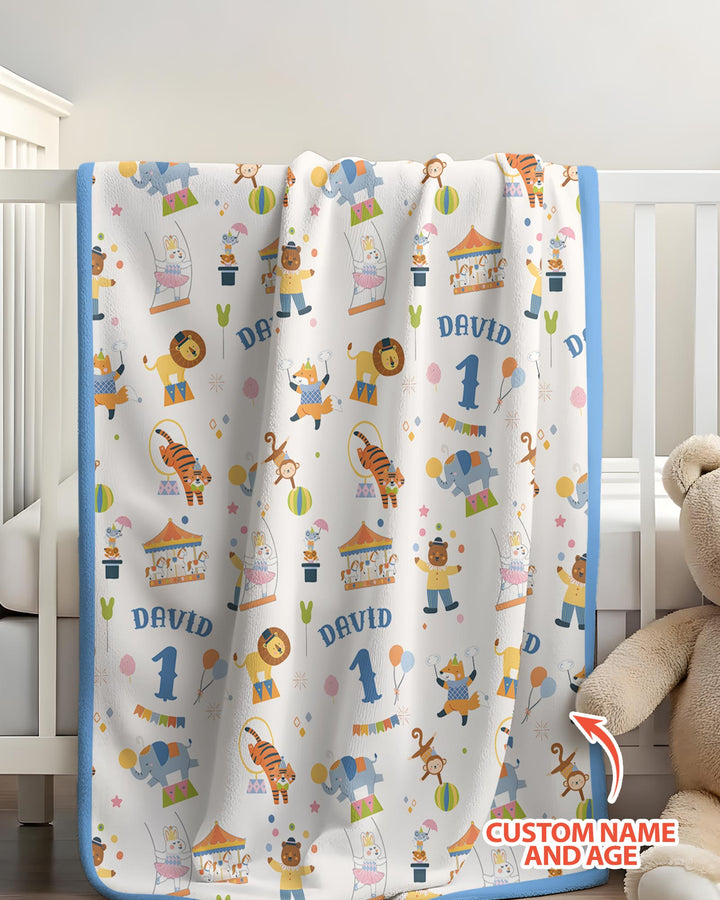 Custom Name Birthday Circus Bamboo Blanket