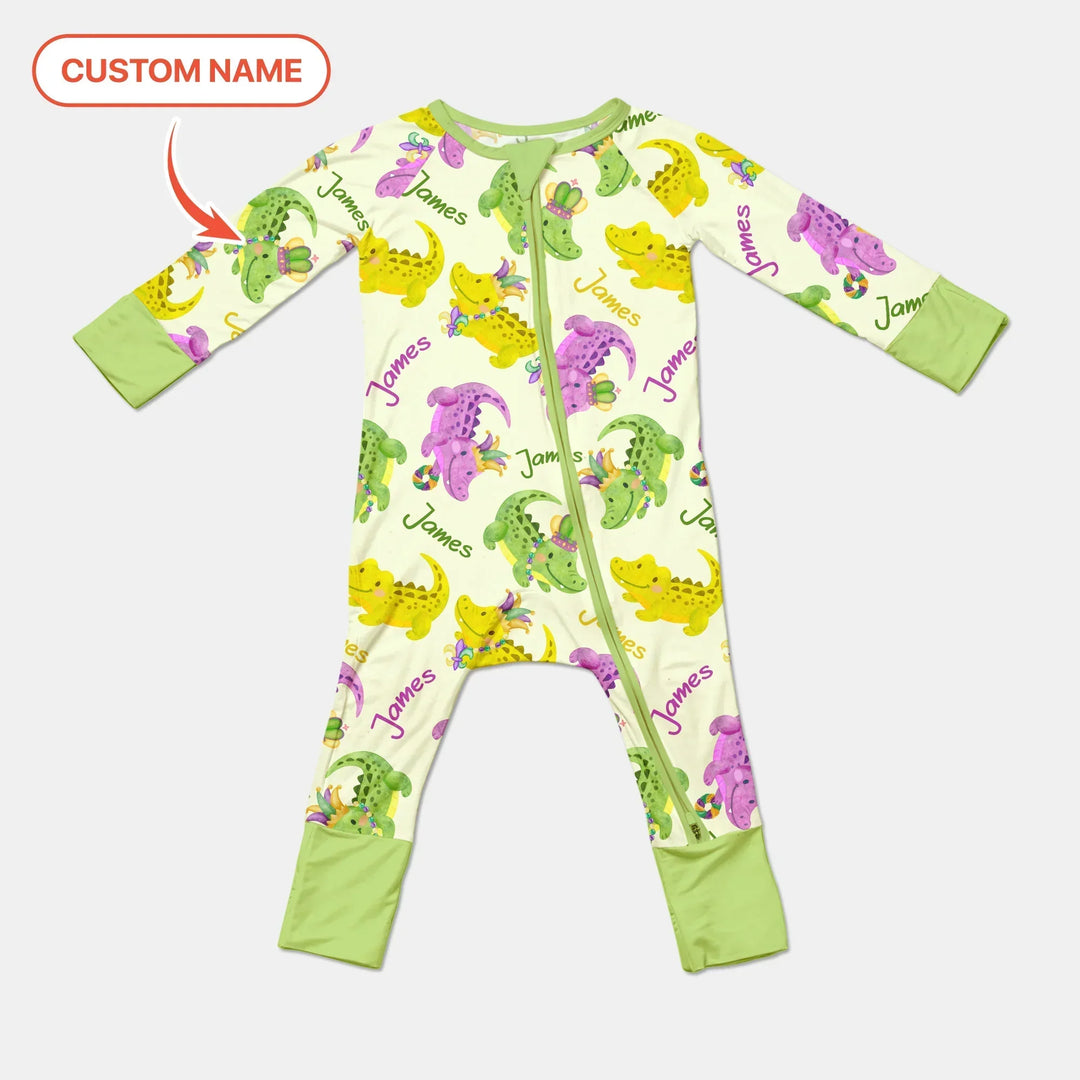 Custom Name Mardi Gras Alligator Bamboo Convertible Zippy