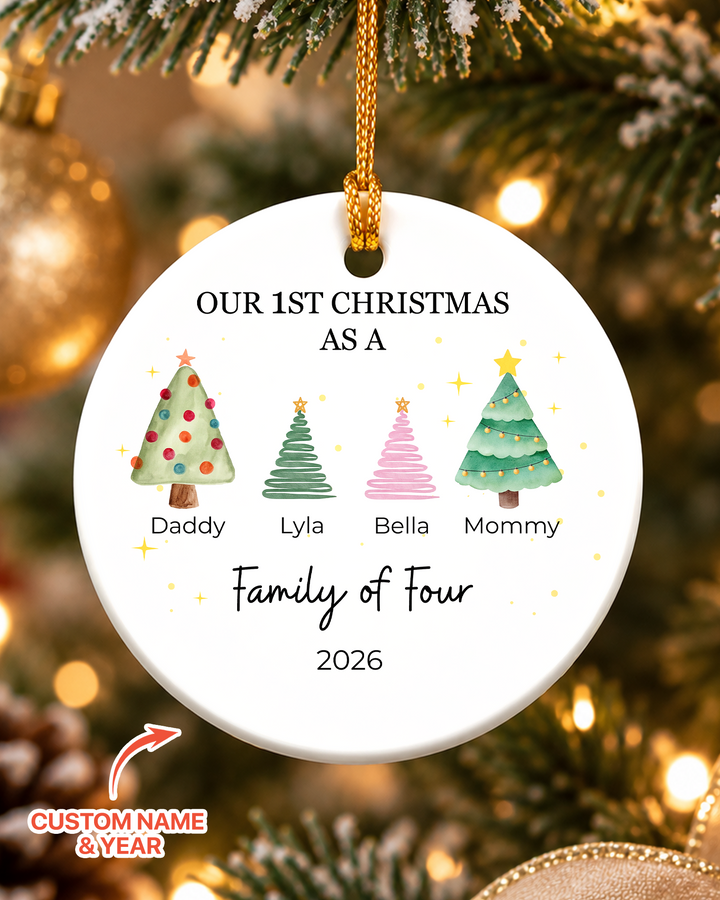 Custom Family First Christmas Tree Ceramic Ornament