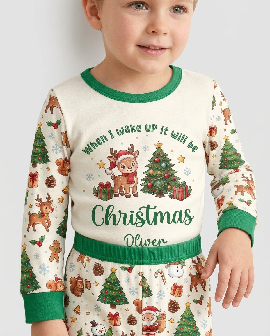 Custom Name When I Wake Up It's Will Be Christmas Bamboo Two Piece Long Sleeve Pajama Set