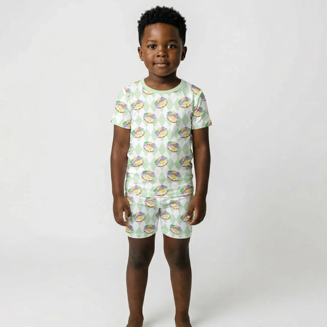 Mardi Gras Donut Bamboo Two Piece Short Sleeve Shorts Pajama Set