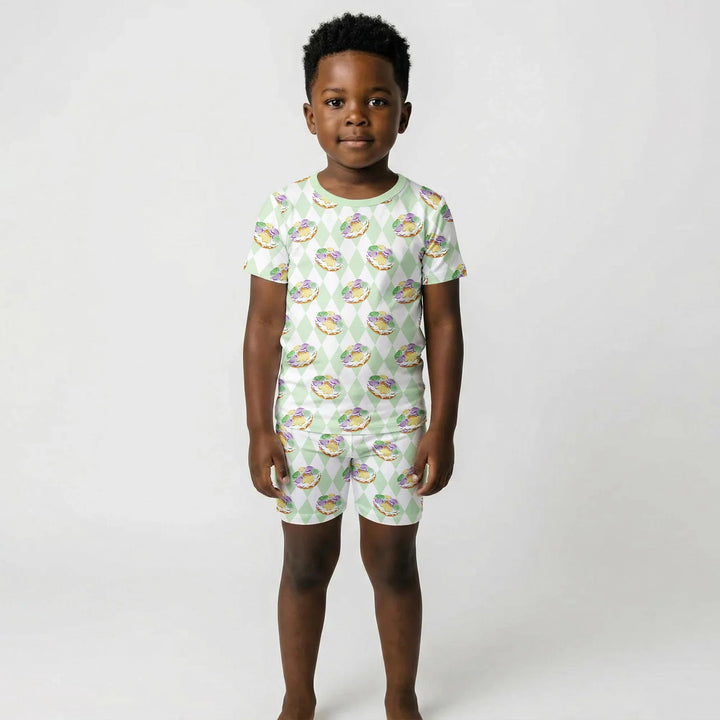 Mardi Gras Donut Bamboo Two Piece Short Sleeve Shorts Pajama Set