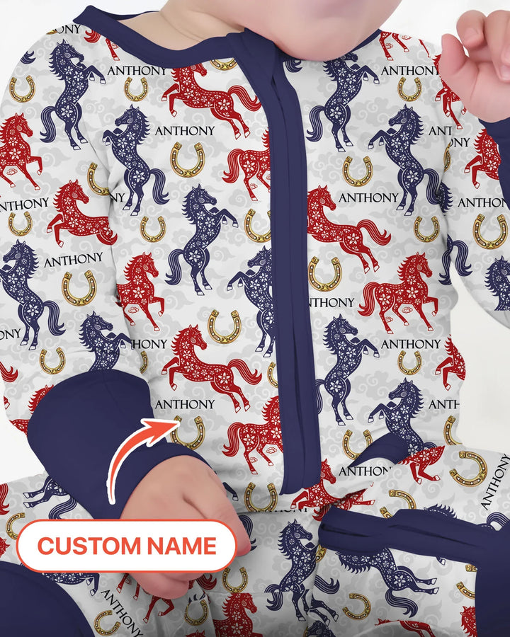 Custom Name Chinoiserie Horses Bamboo Convertible Zippy