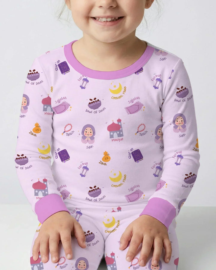 Cute Ramadhan Mubarak Bamboo Two Piece Long Sleeve Pajama Set