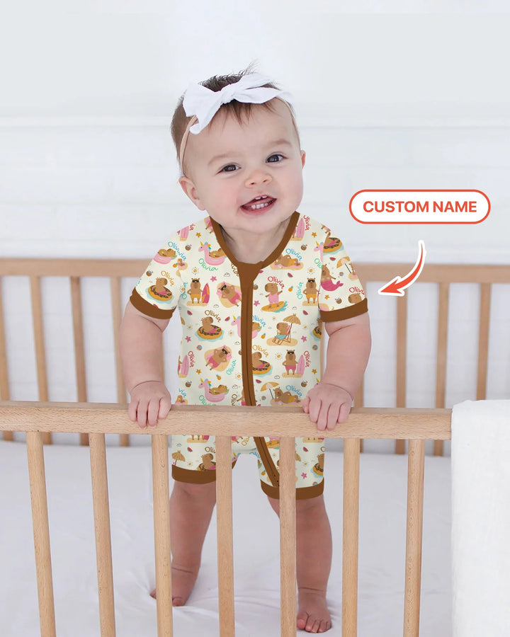 Don't Worry, Be Capy Custom Name Bamboo Shorty Zippy