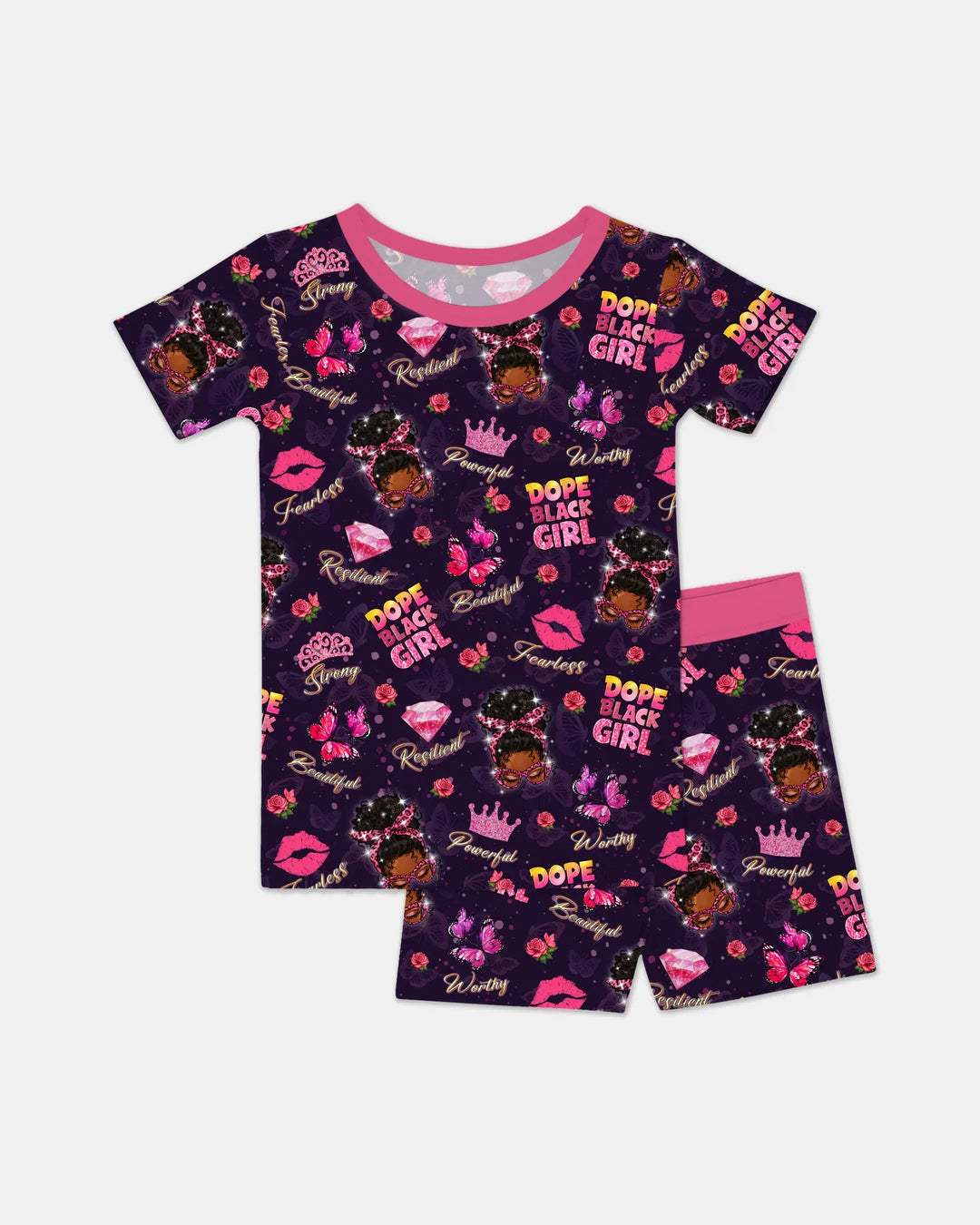 Dope Black Queen Bamboo Two Piece Short Sleeve Shorts Pajama Set