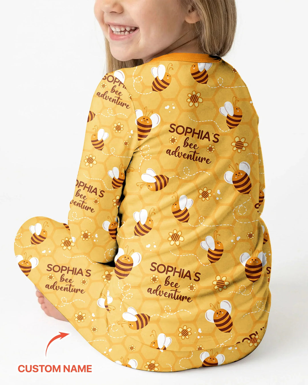 Custom Name Bee Back To School Bamboo Two Piece Long Sleeve Pajama Set