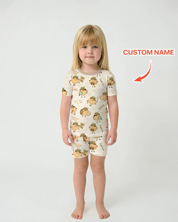 Custom Name Passover Afikoman Bamboo Two Piece Short Sleeve Shorts Pajama Set