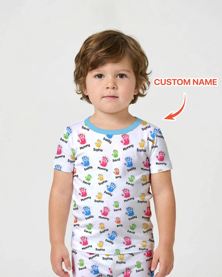 First Mother Day - Handprints Bamboo Two Piece Short Sleeve Shorts Pajama Set
