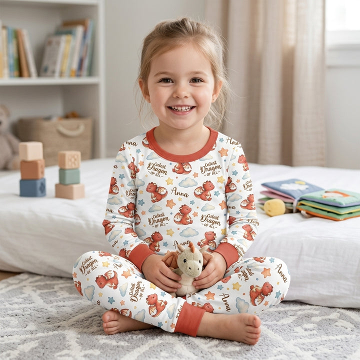 Custom Name Cutest Dragon Of All Bamboo Two Piece Long Sleeve Pajama Set
