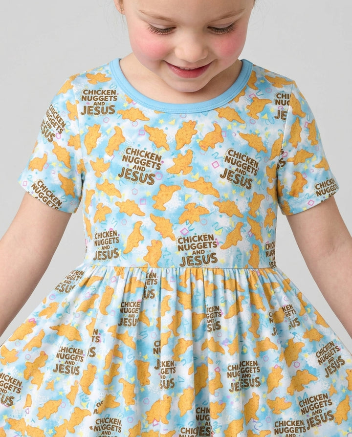 Chicken Nuggets and Jesus Family Matching Bamboo Twirl Dress