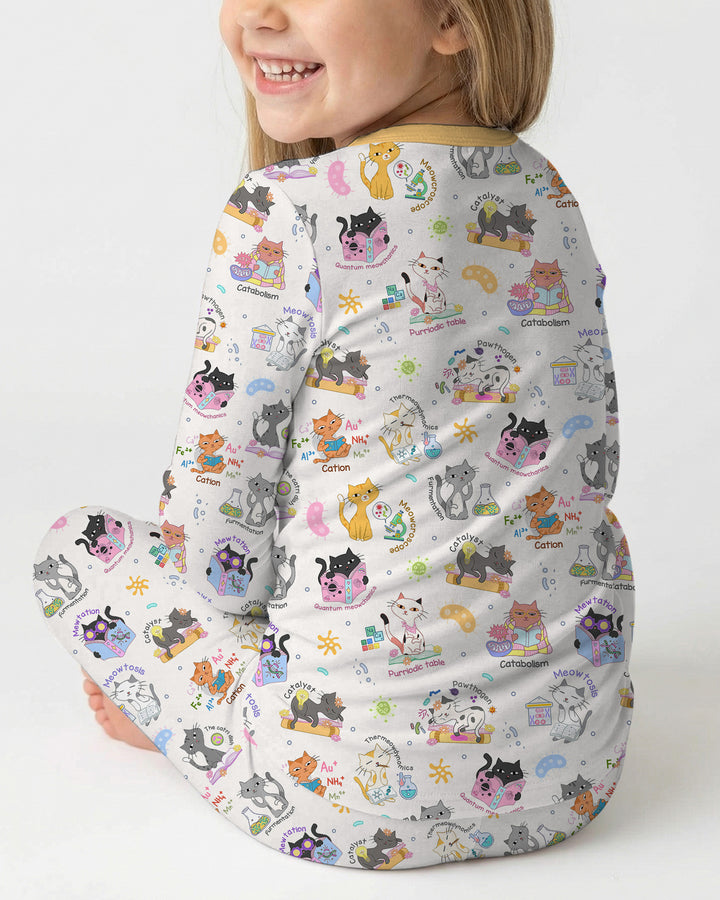 Funny Cat Love Scientist Bamboo Two Piece Long Sleeve Pajama Set
