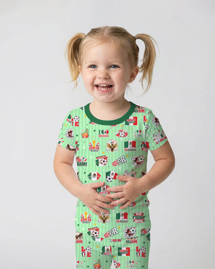 Soccer Game Day Go Team Mexico Family Matching Bamboo Two Piece Short Sleeve Pajama Set