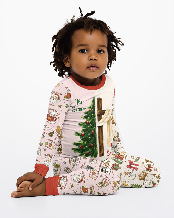 Jesus Is The Reason For The Season Family Matching Bamboo Two Piece Long Sleeve Pajama Set