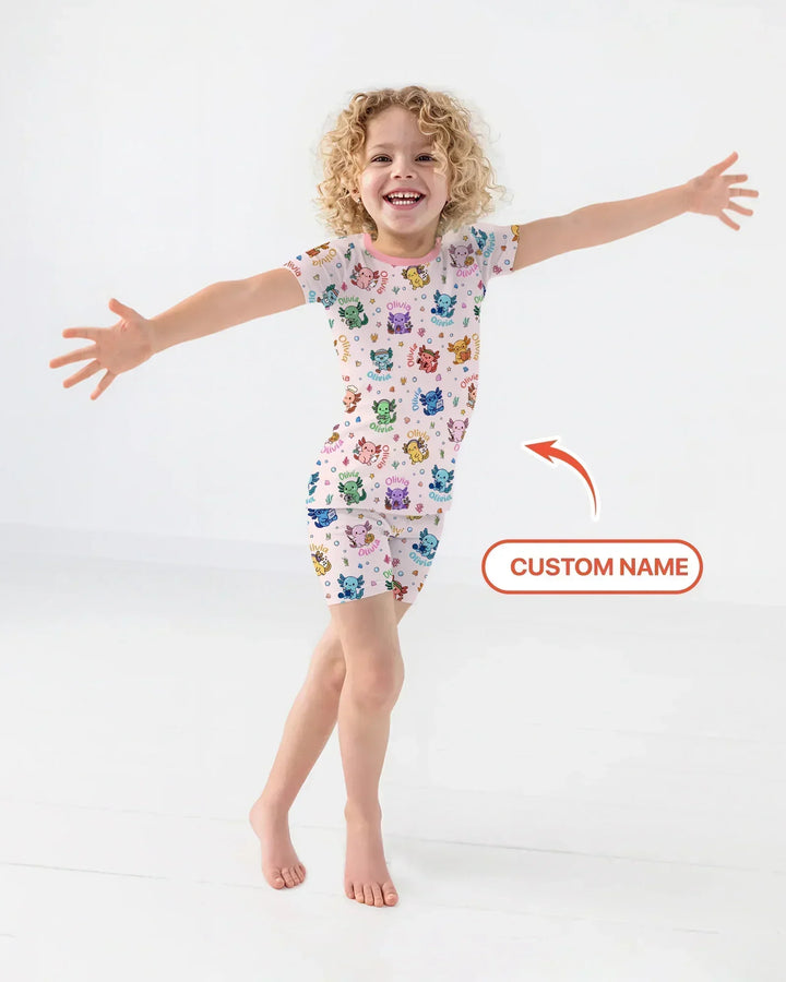 Custom Name Cute Hobby Axolotl Bamboo Two Piece Short Sleeve Shorts Pajama Set