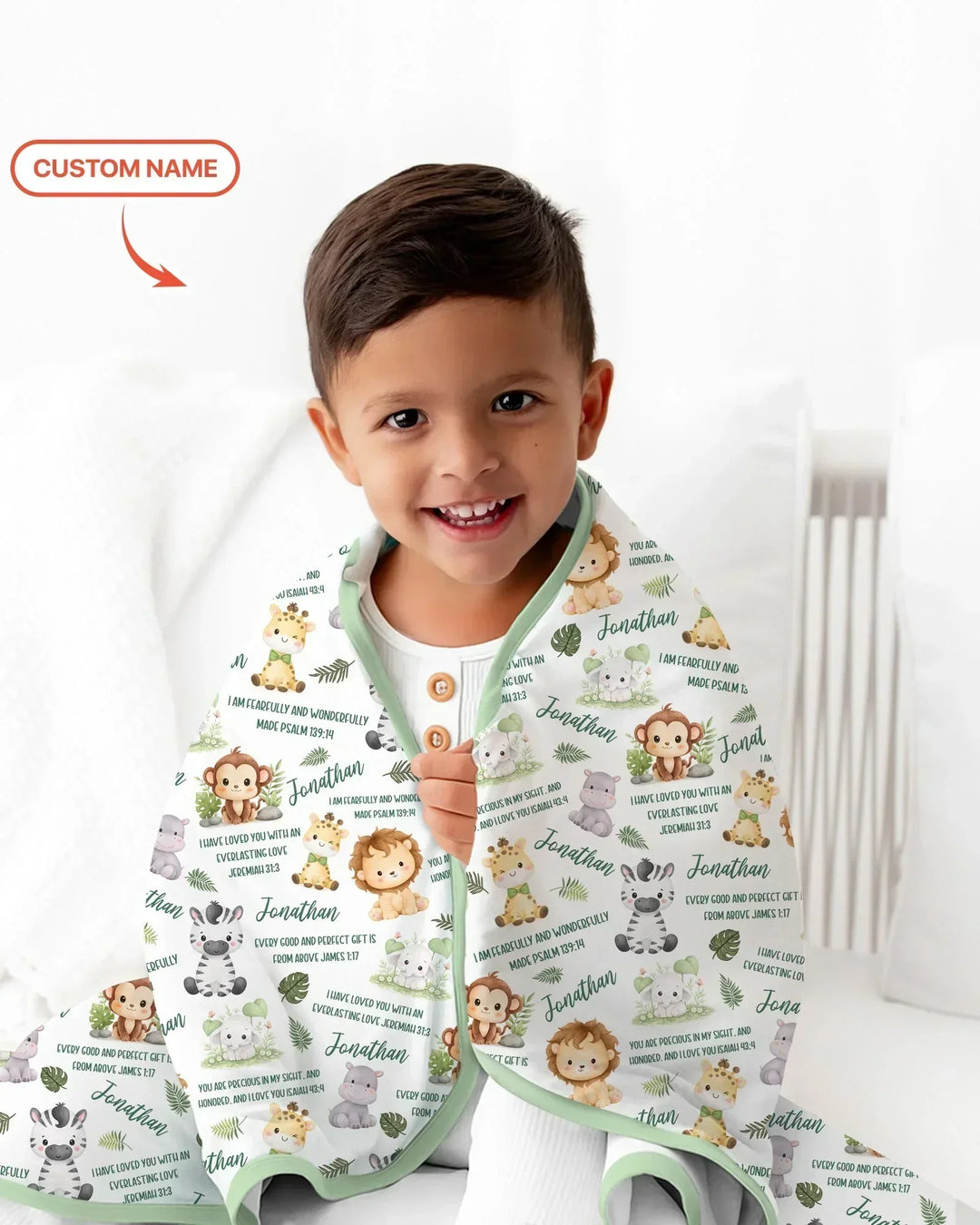 Custom Name Bible Verse Safari Animal Bamboo Blanket