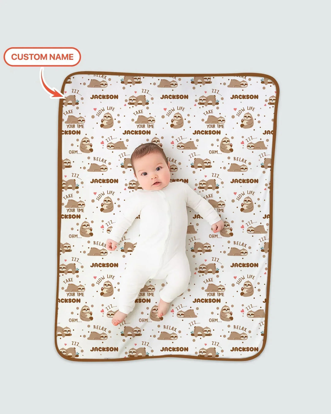 Custom Name Cute Sloth Bamboo Blanket
