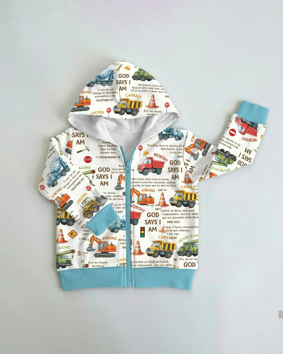 Bible Verse Construction Trucks Bamboo Zip Hoodie