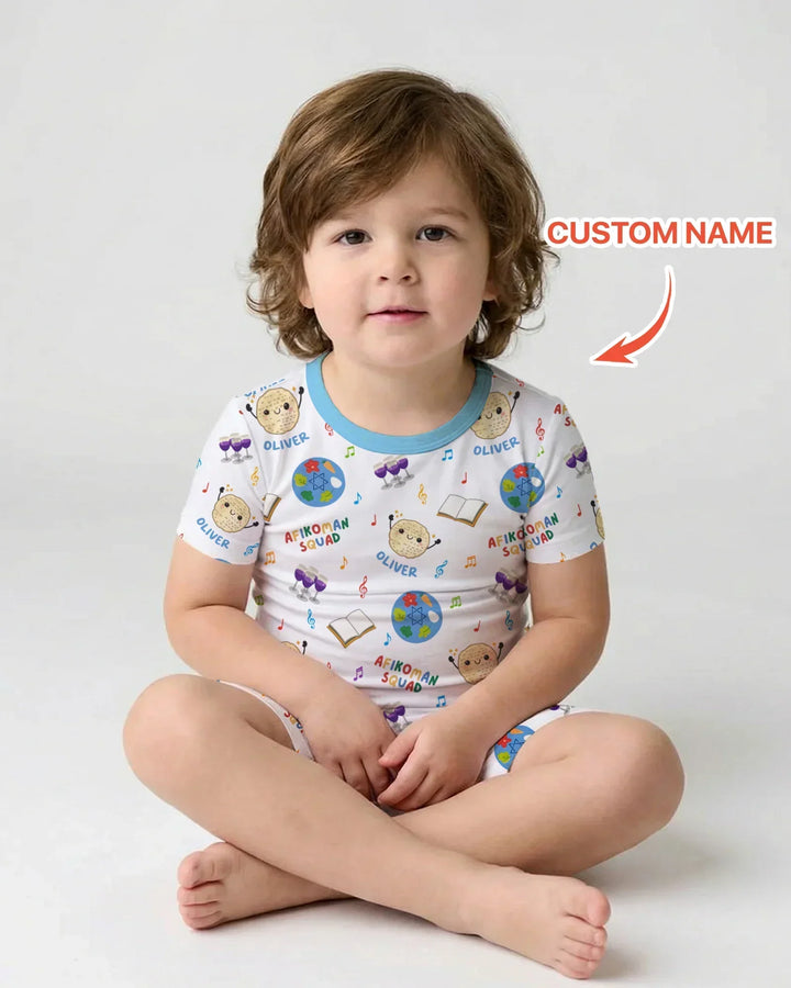 Custom Name Passover Afikoman Squad Bamboo Two Piece Short Sleeve Shorts Pajama Set