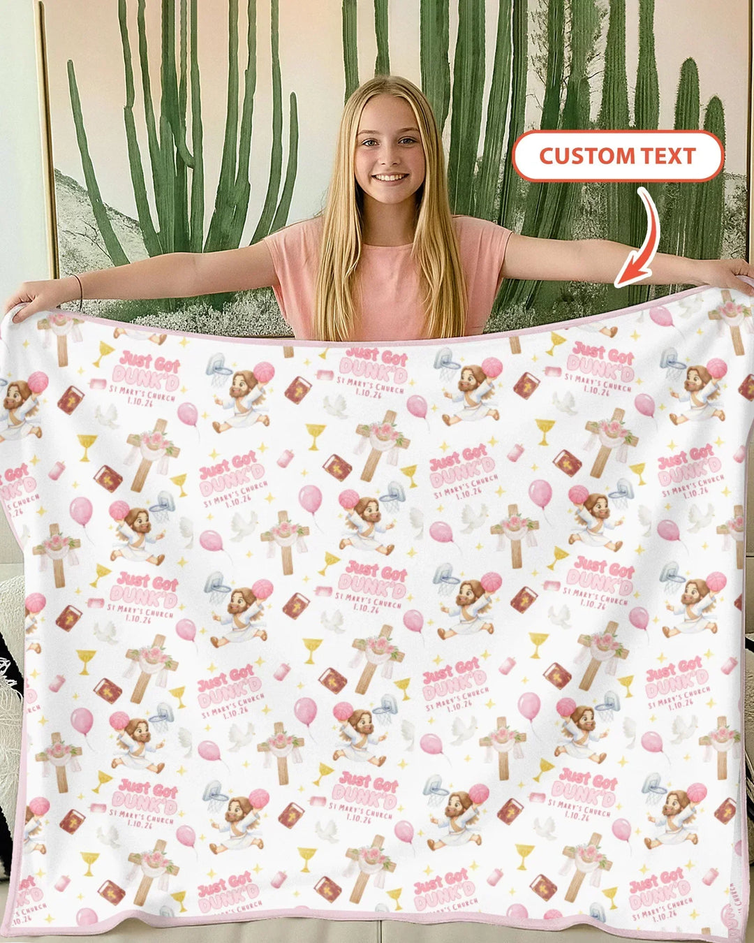 Custom Name Baptism Just Got Dunk'd Bamboo Blanket