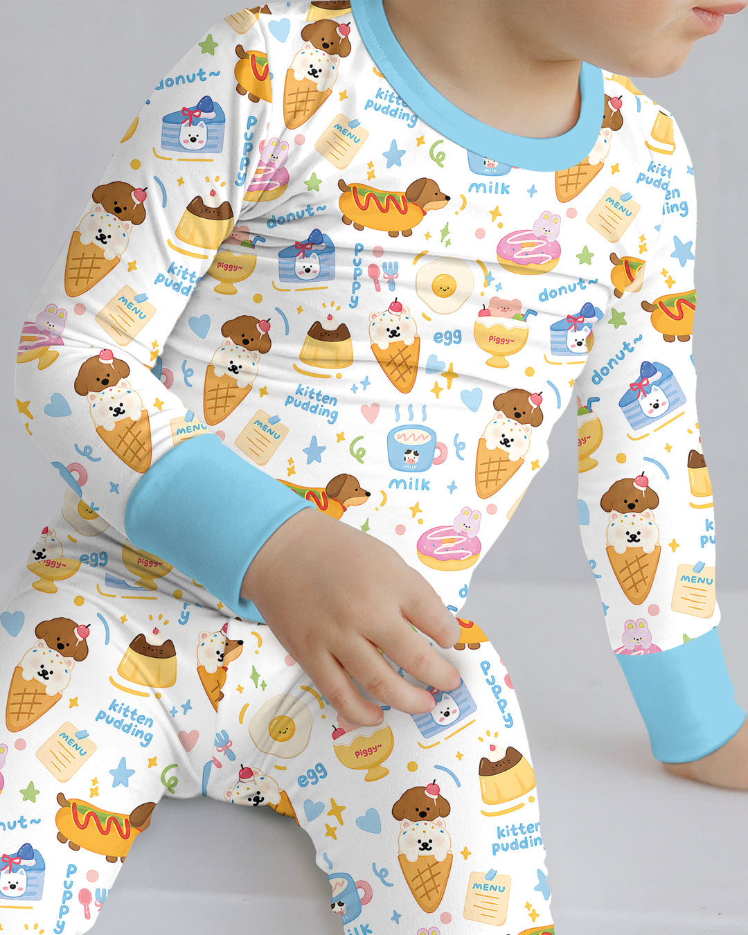 Cute Snack And Puppy Bamboo Two Piece Long Sleeve Pajama Set