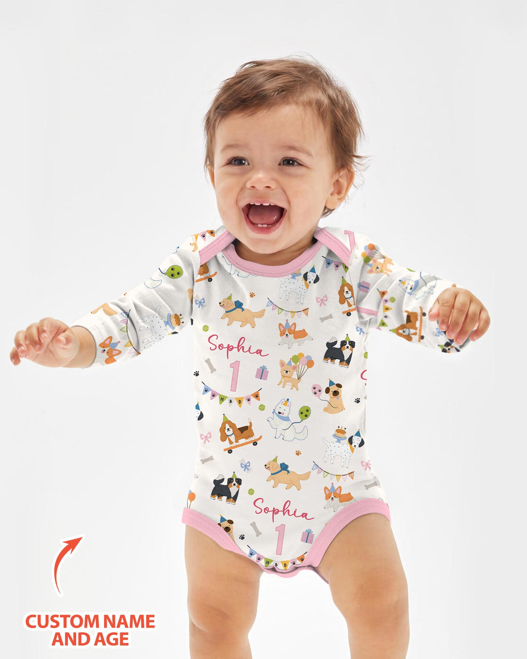 Custom Name Birthday Dogs Party Bamboo Bodysuit