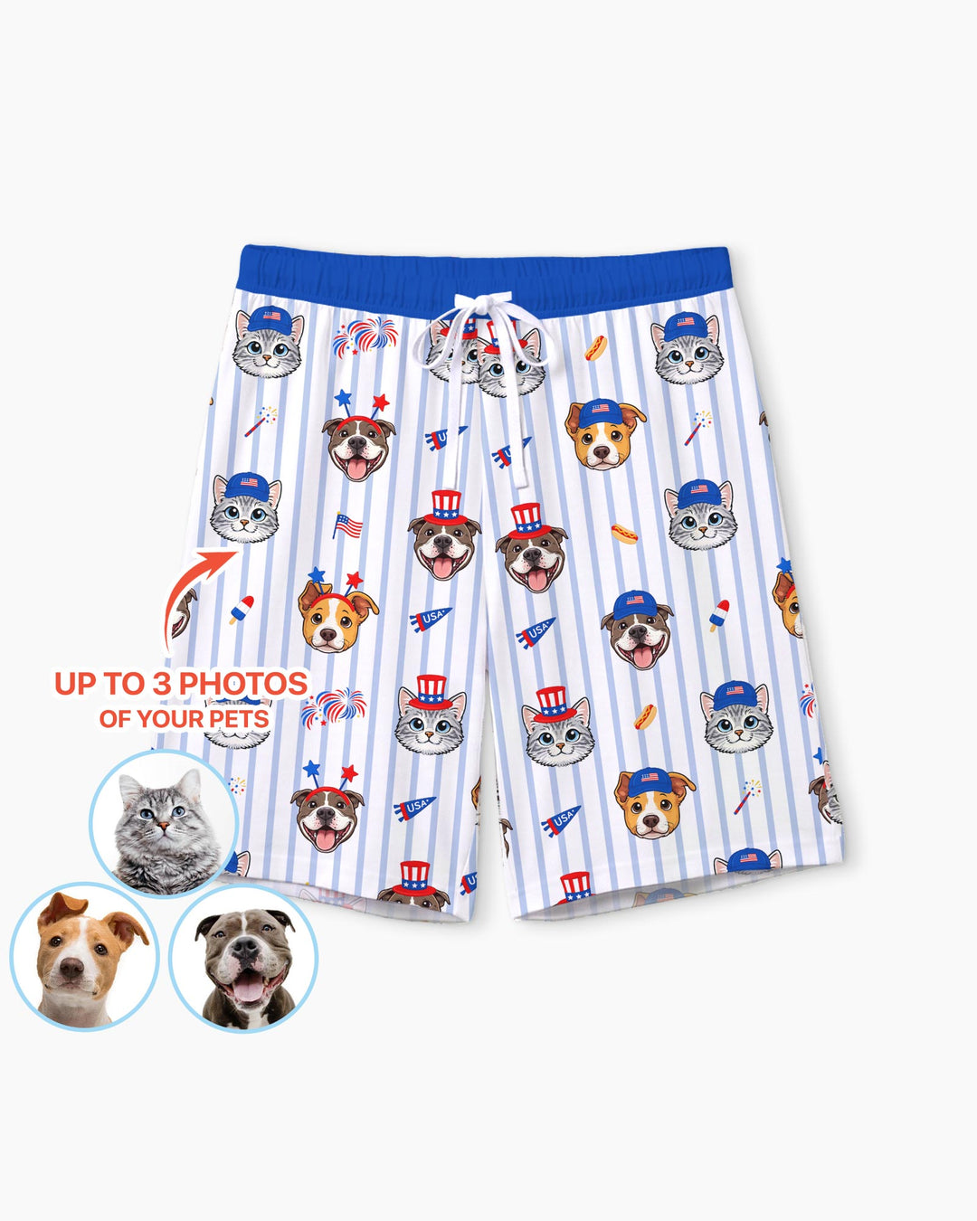 Custom Pet Image 4th of July Family Matching Bamboo Men Short Sleeve Short Pajama Set