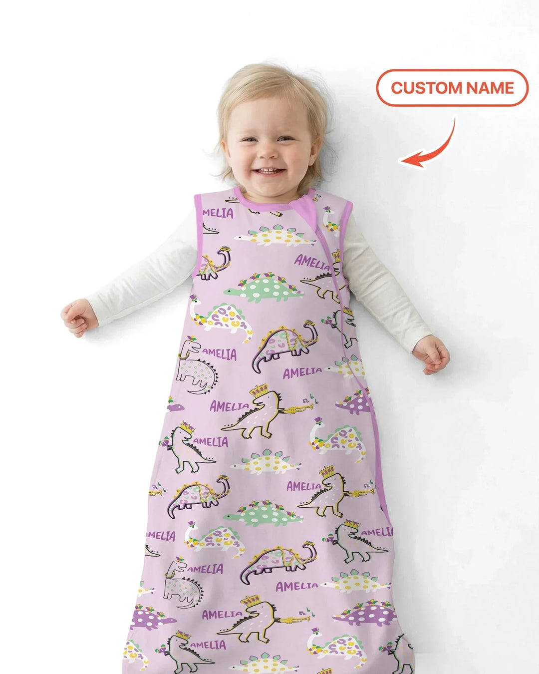 Custom Name Mardi Gras Saurus Bamboo Sleep Bag