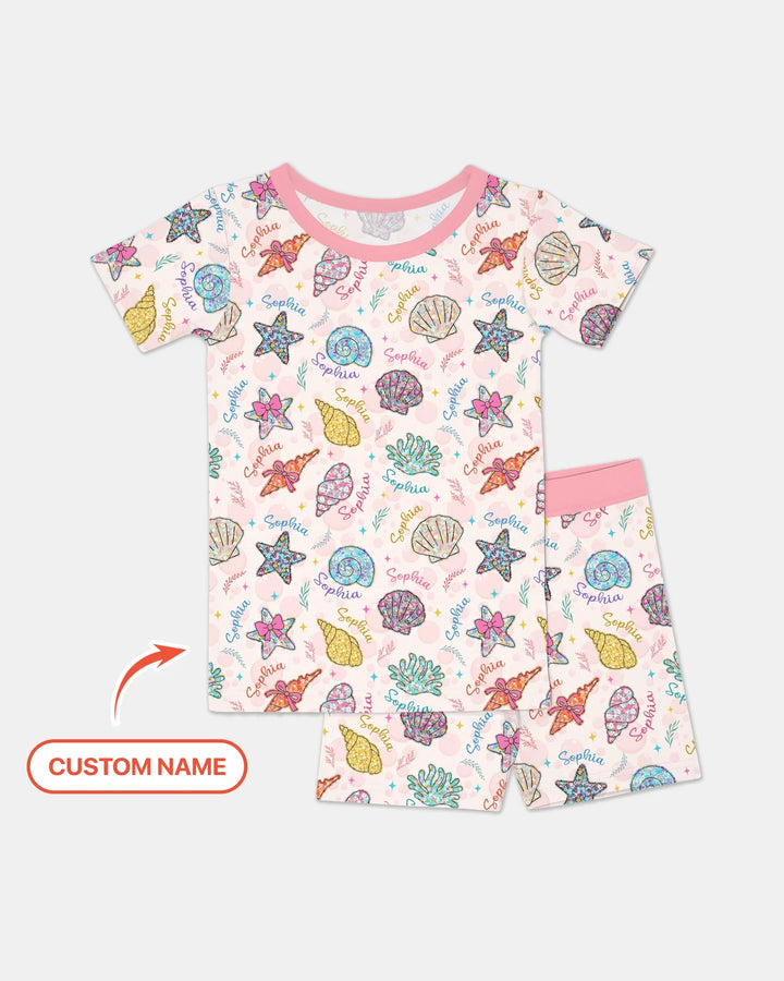 Custom Name Seaside Wildflower Summer Bamboo Two Piece Short Sleeve Shorts Pajama Set