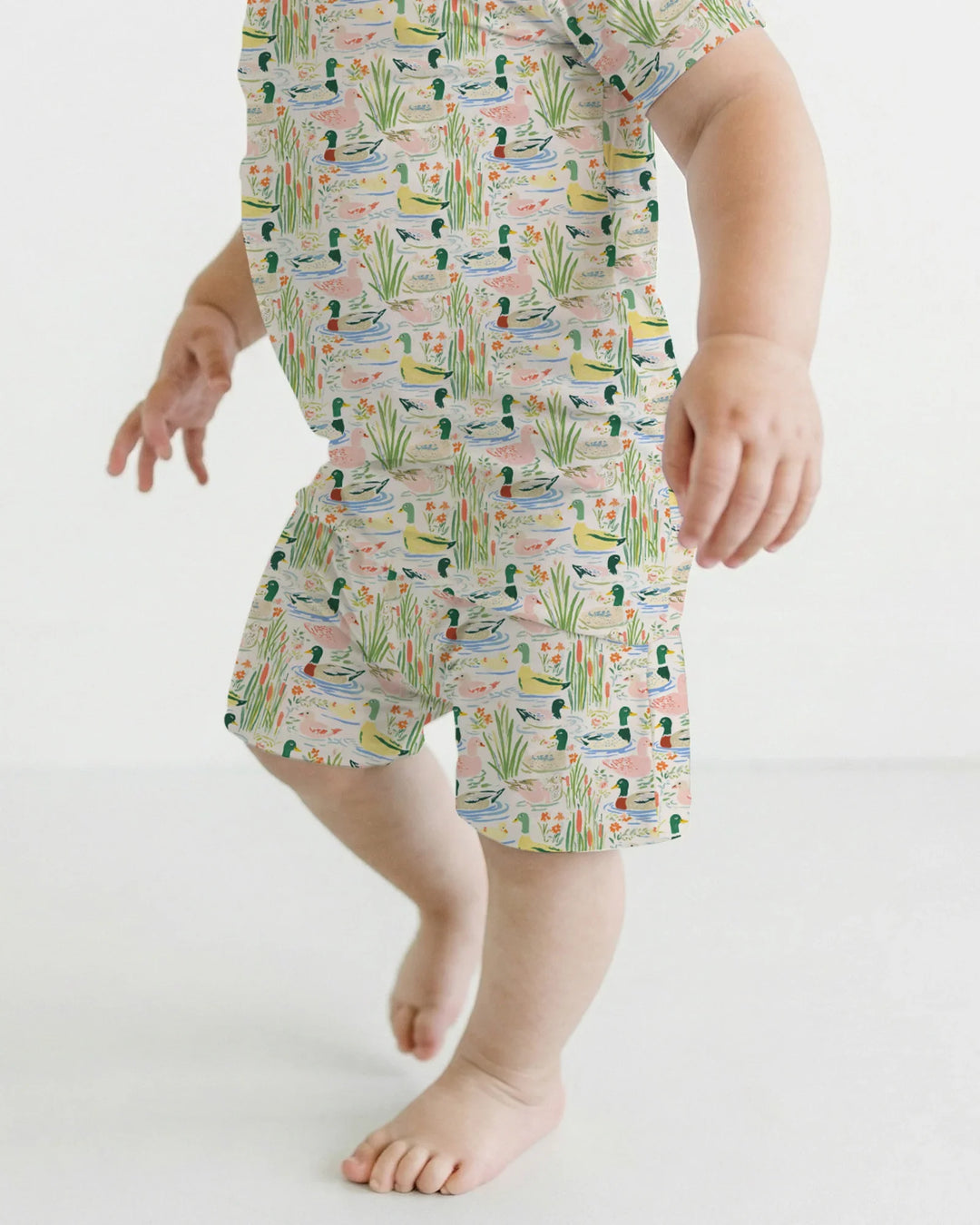 Whimsical Mallard Duck Bamboo Two Piece Short Sleeve Shorts Pajama Set