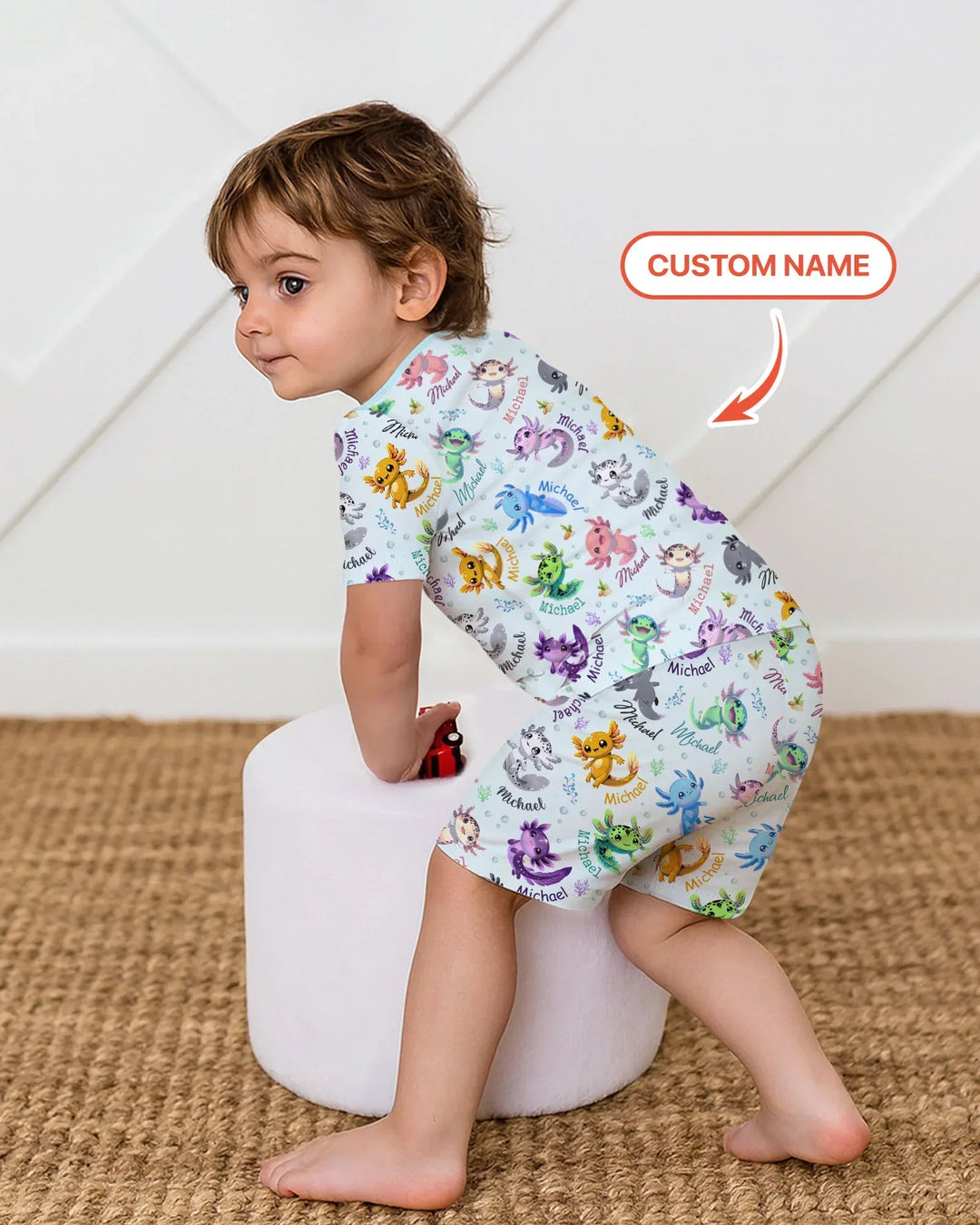 I Love You Axolotl Custom Name Bamboo Two Piece Short Sleeve Shorts Pajama Set