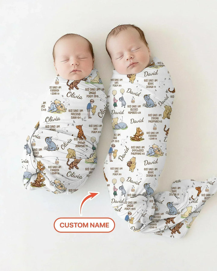 Custom Name God Says I Am Classic Bear swaddle blanket