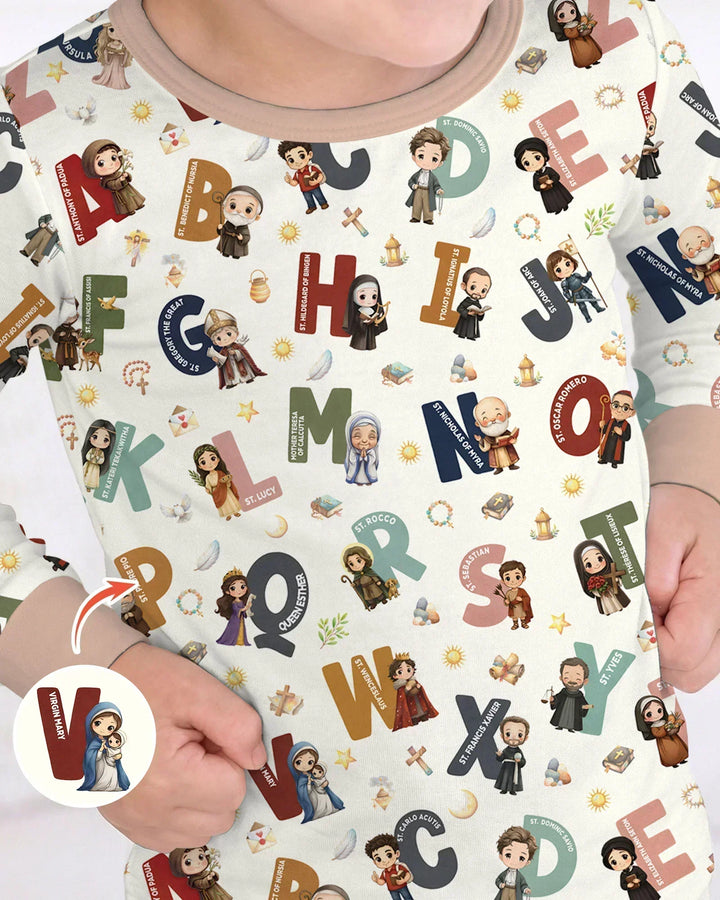 Catholic Saint ABCs Bamboo Two Piece Long Sleeve Pajama Set