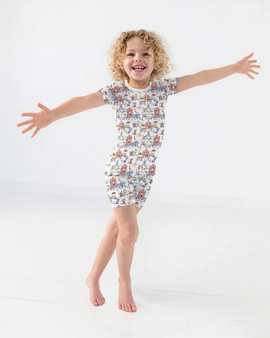 Vintage Lousiana Circus Toile Family Matching Bamboo Two Piece Short Sleeve Shorts Pajama Set